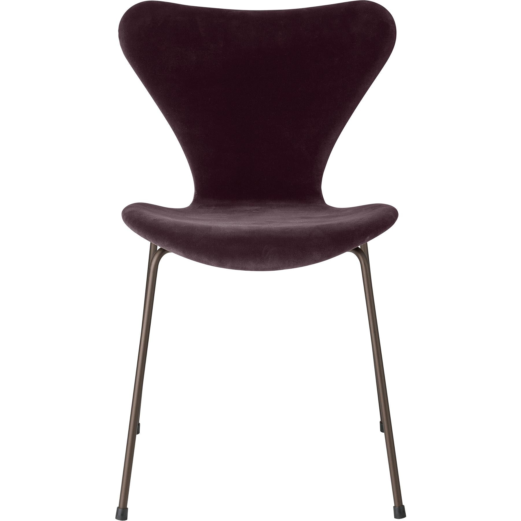Fritz Hansen 3107 Chair Full Upholstery, Brown Bronze/Belfast Velvet Dark Plum
