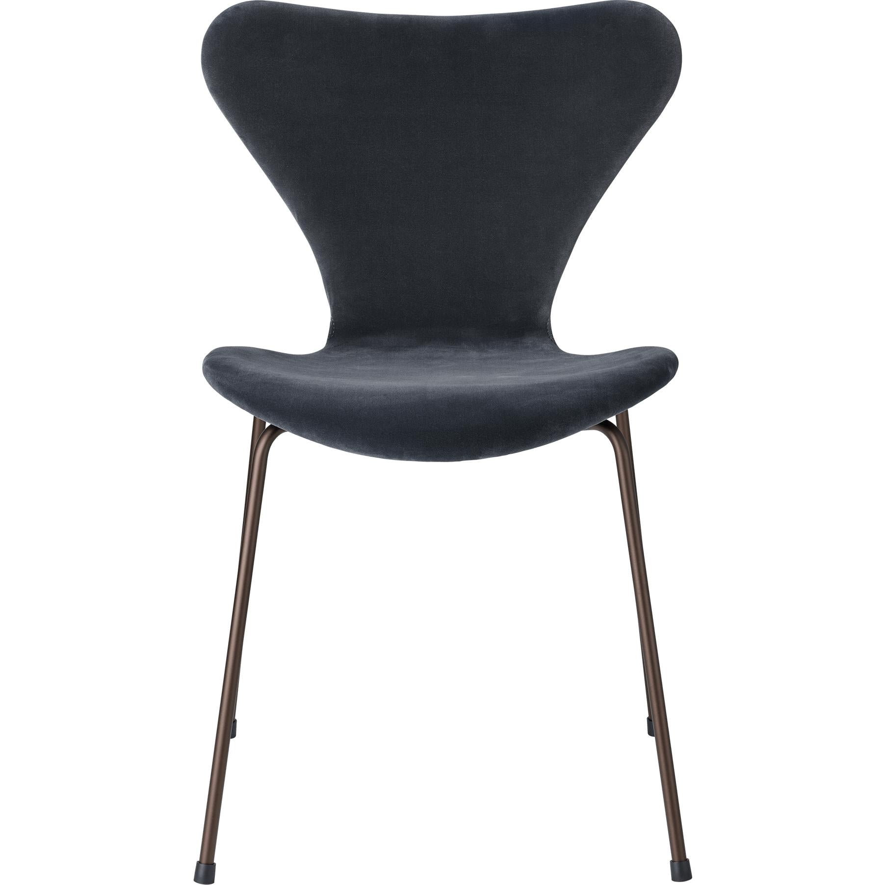 Fritz Hansen 3107 Chair Full Upholstery, Brown Bronze/Belfast Velvet Midnight Blue