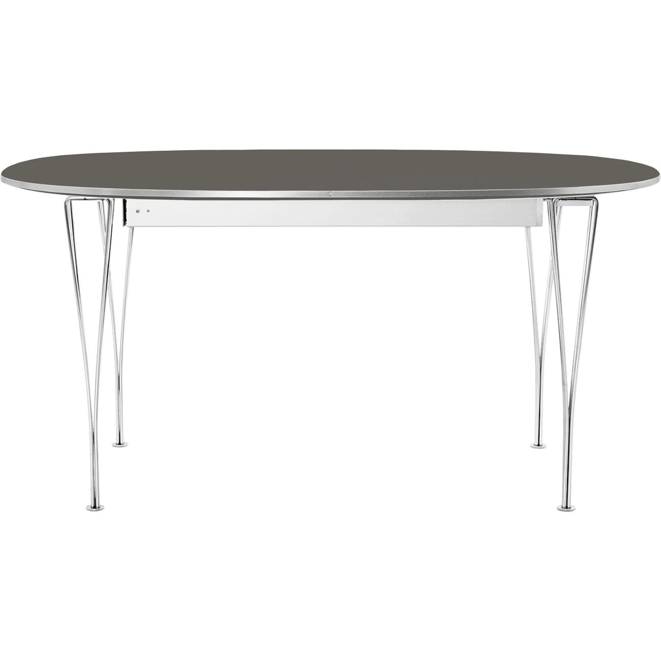 Fritz Hansen Super Ellipse Table extensible Chrome 100 x170 / 270 cm, stratifié EFESO gris