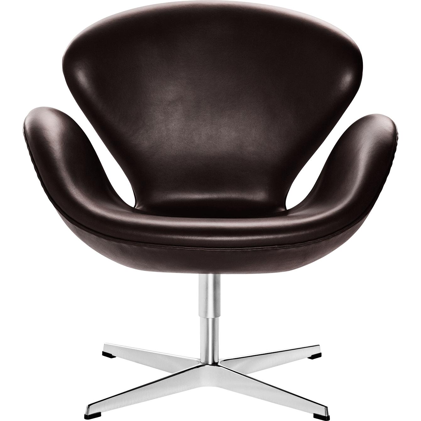 Fritz Hansen Svanen Lounge椅子皮革，优雅深棕色