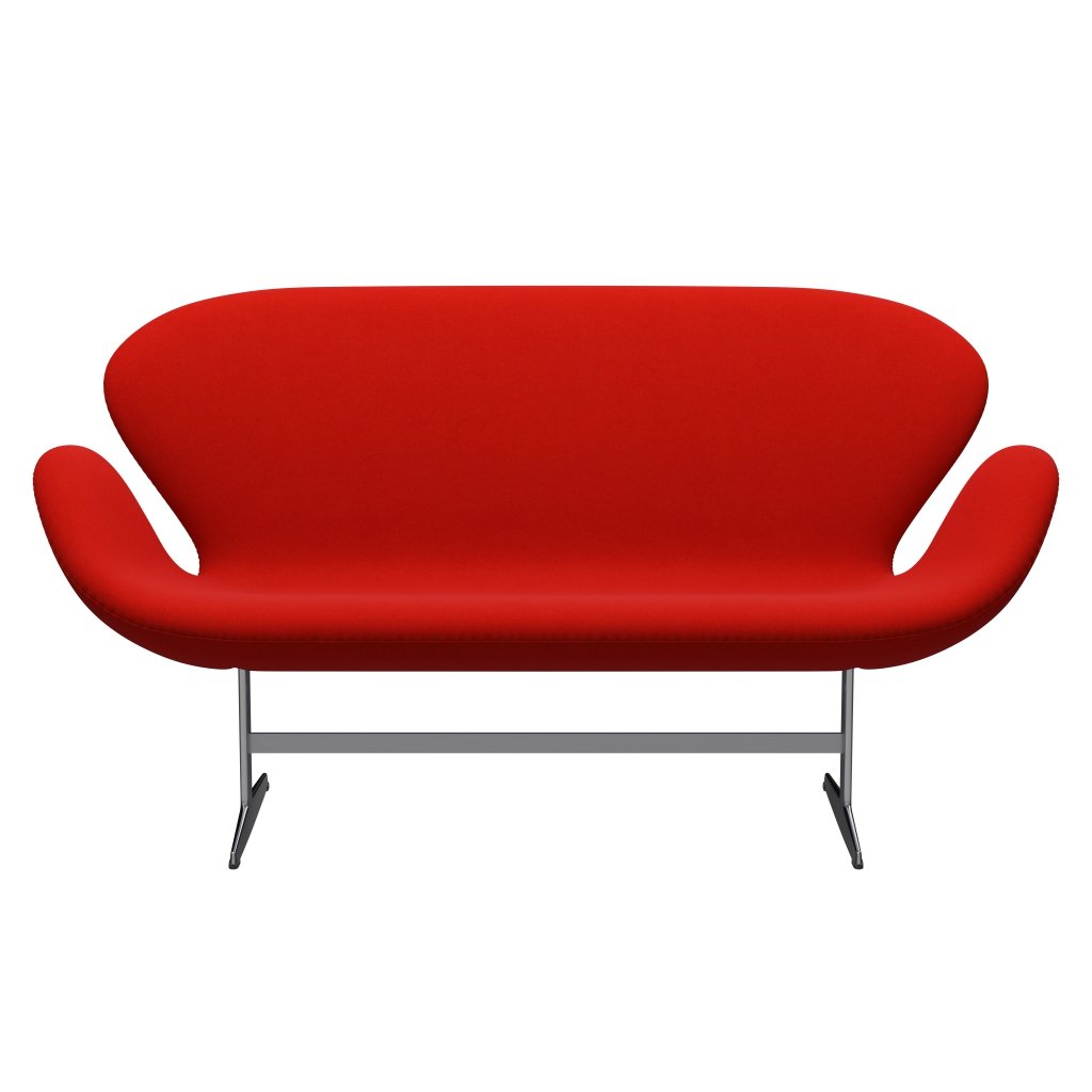 Fritz Hansen Swan Sofa 2 Seater, Satin Brushed Aluminium/Divina Red (562)