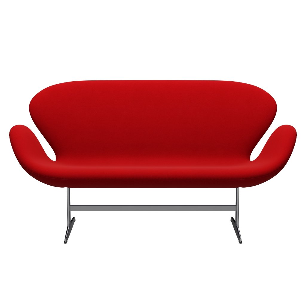 Fritz Hansen Swan Sofa 2 Seater, Satin Brushed Aluminium/Divina Red (623)