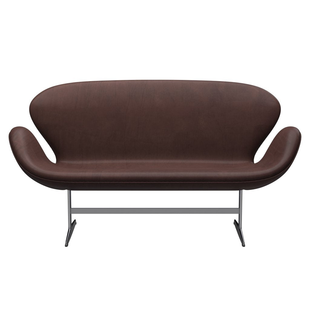 Fritz Hansen Swan Sofa 2 Seater, Satin Brushed Aluminium/Embrace Chocolate