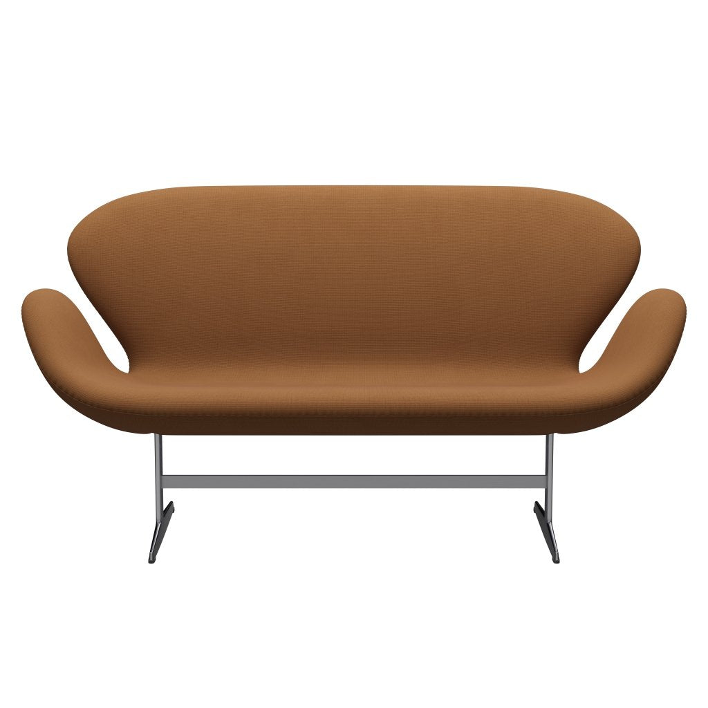 Fritz Hansen Swan沙发2座，缎面铝制铝/名望浅棕色（61131）