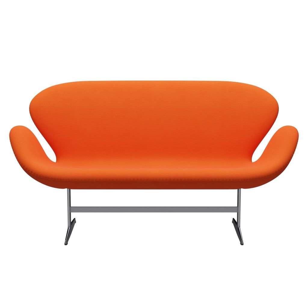 Fritz Hansen Swan Sofa 2-Sitzer, Satiniertes gebürstetes Aluminium/Fame Orange (63016)