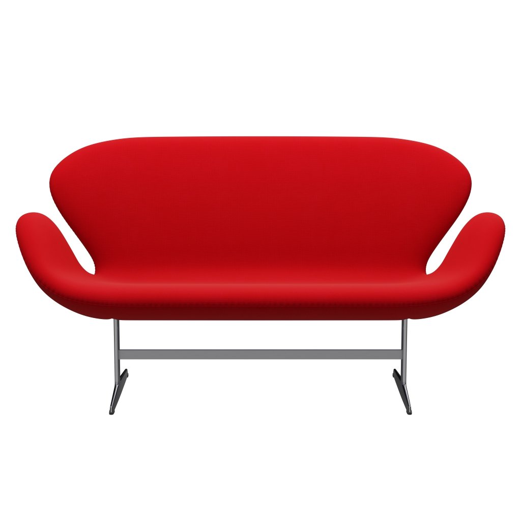 Fritz Hansen Swan Sofa 2-Sitzer, Satiniertes gebürstetes Aluminium/Fame Red (64119)