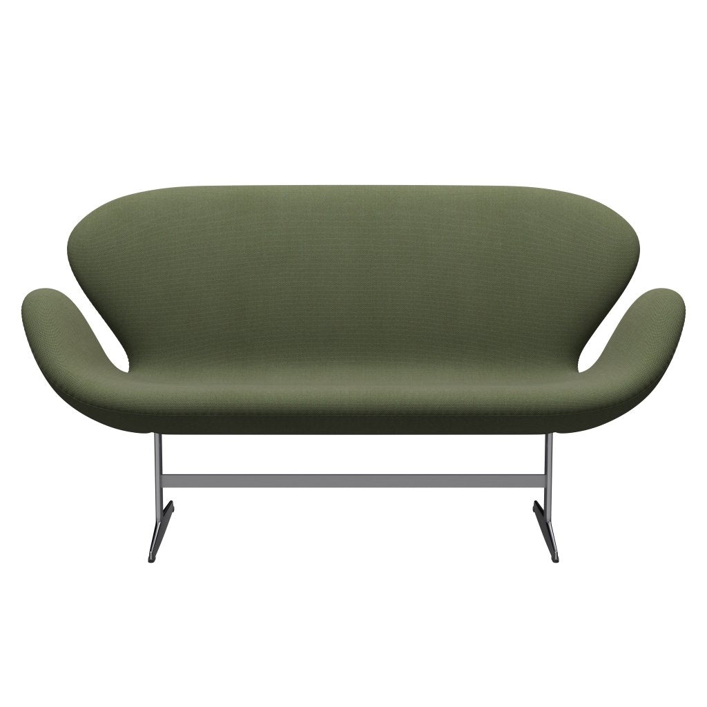 Fritz Hansen Swan沙发2座位，缎面拉丝铝/钢丝三重奏软绿色
