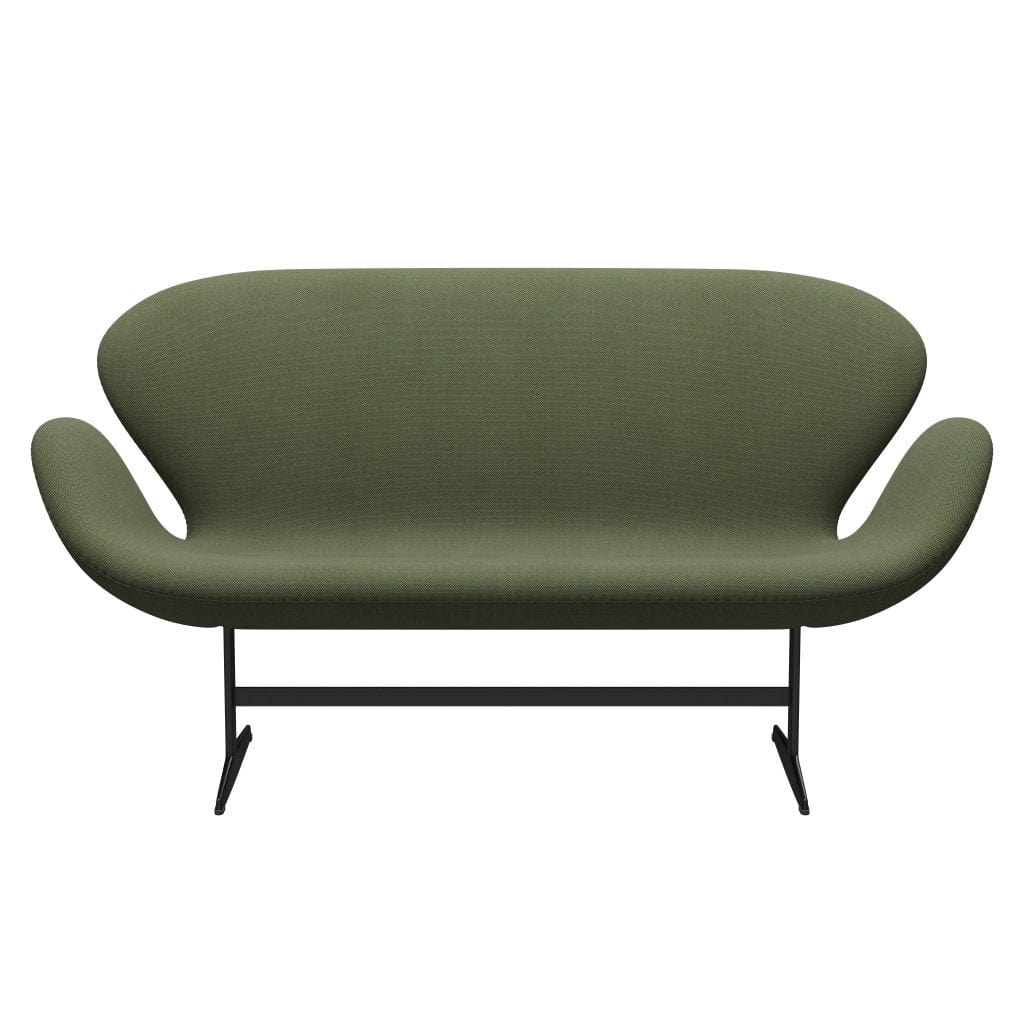 Fritz Hansen Swan沙发2座位，黑色漆/钢丝三重奏软绿色