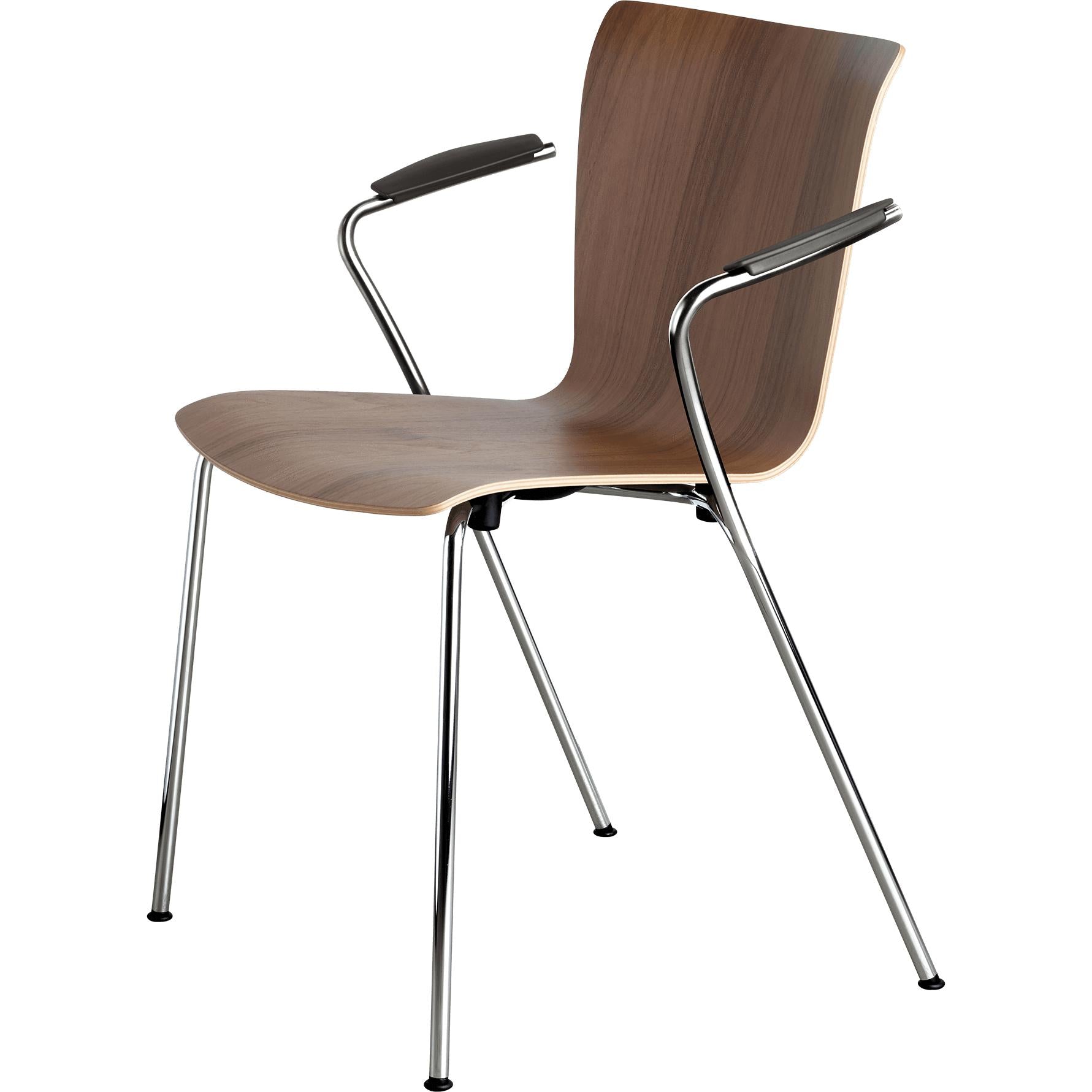 Fritz Hansen Vico Duo Vm111 Chair With Armrest Chrome Legs, Walnut