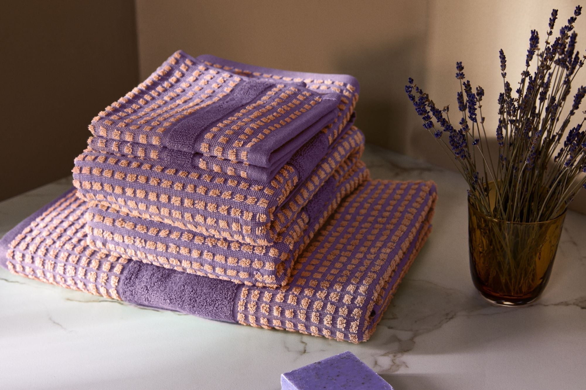 Juna Check Towel 70x140 Cm, Purple