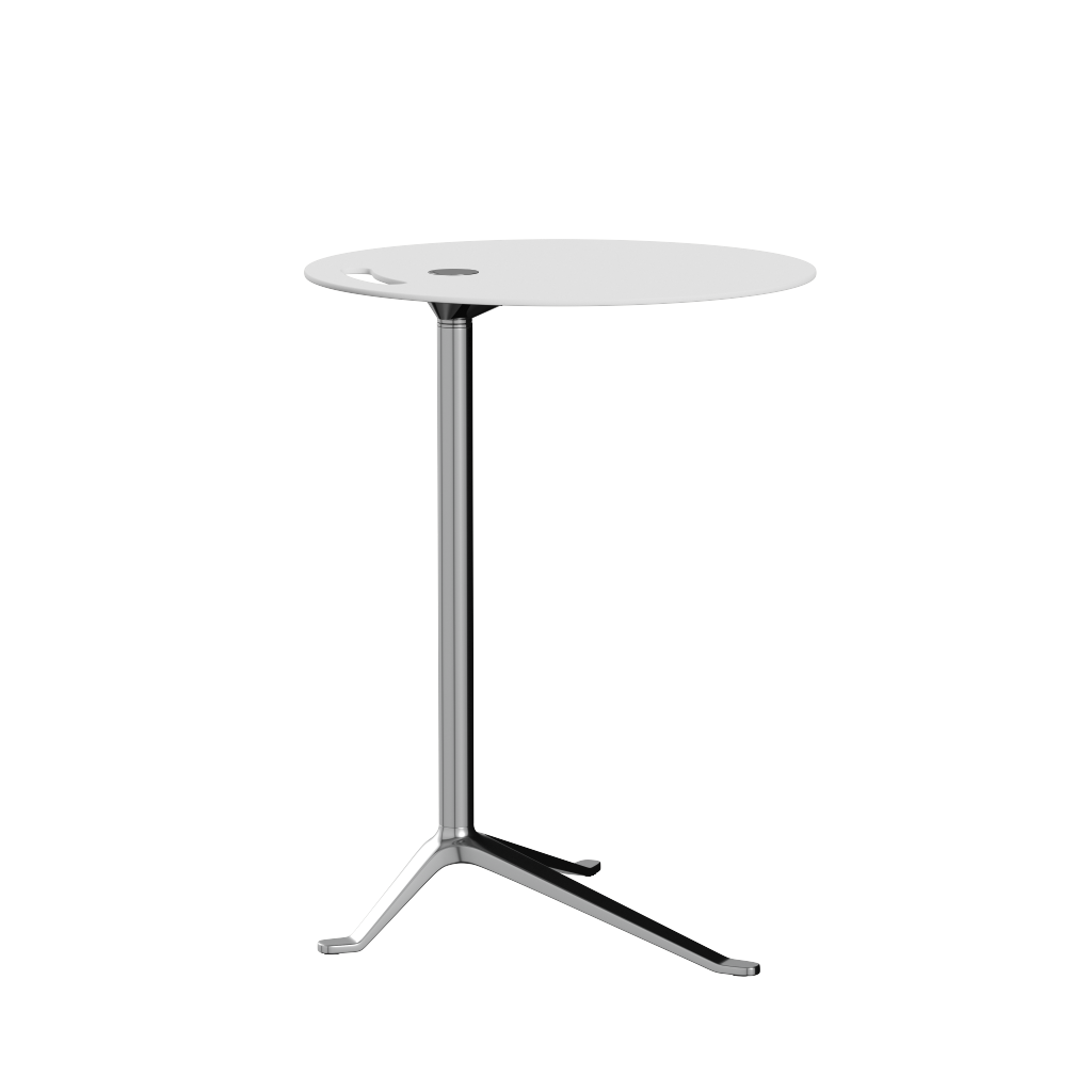 Fritz Hansen Ks12 Little Friend Table, Polished Aluminium/White Laminate