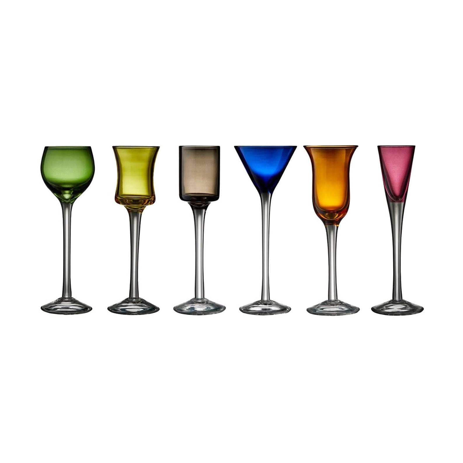 Lyngby Glas Schnapps glas forskellige farver, 6 stk.