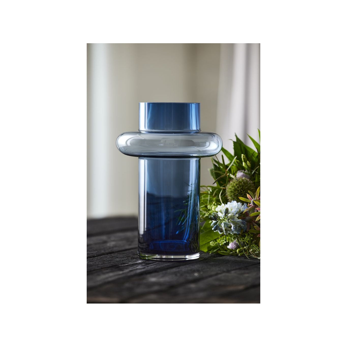 Lyngby Glas Vase de tube H: 30 cm, bleu foncé