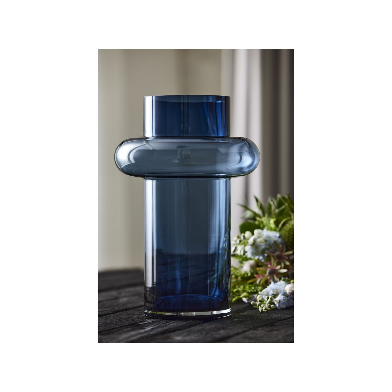 Lyngby Glas Vase de tube H: 40 cm, bleu foncé