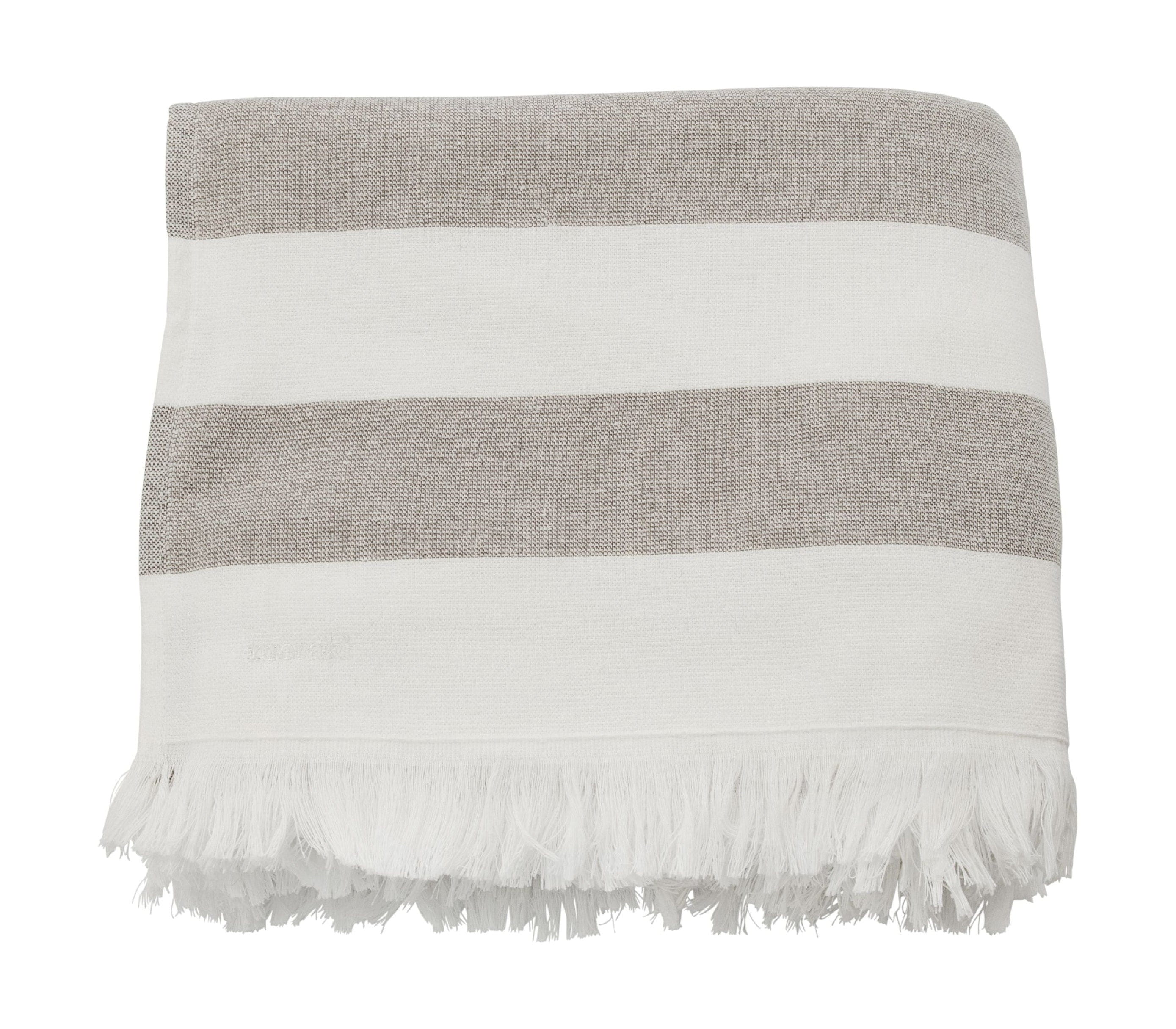 Meraki Barbarum handdoek 100x180 cm, witte en bruine strepen