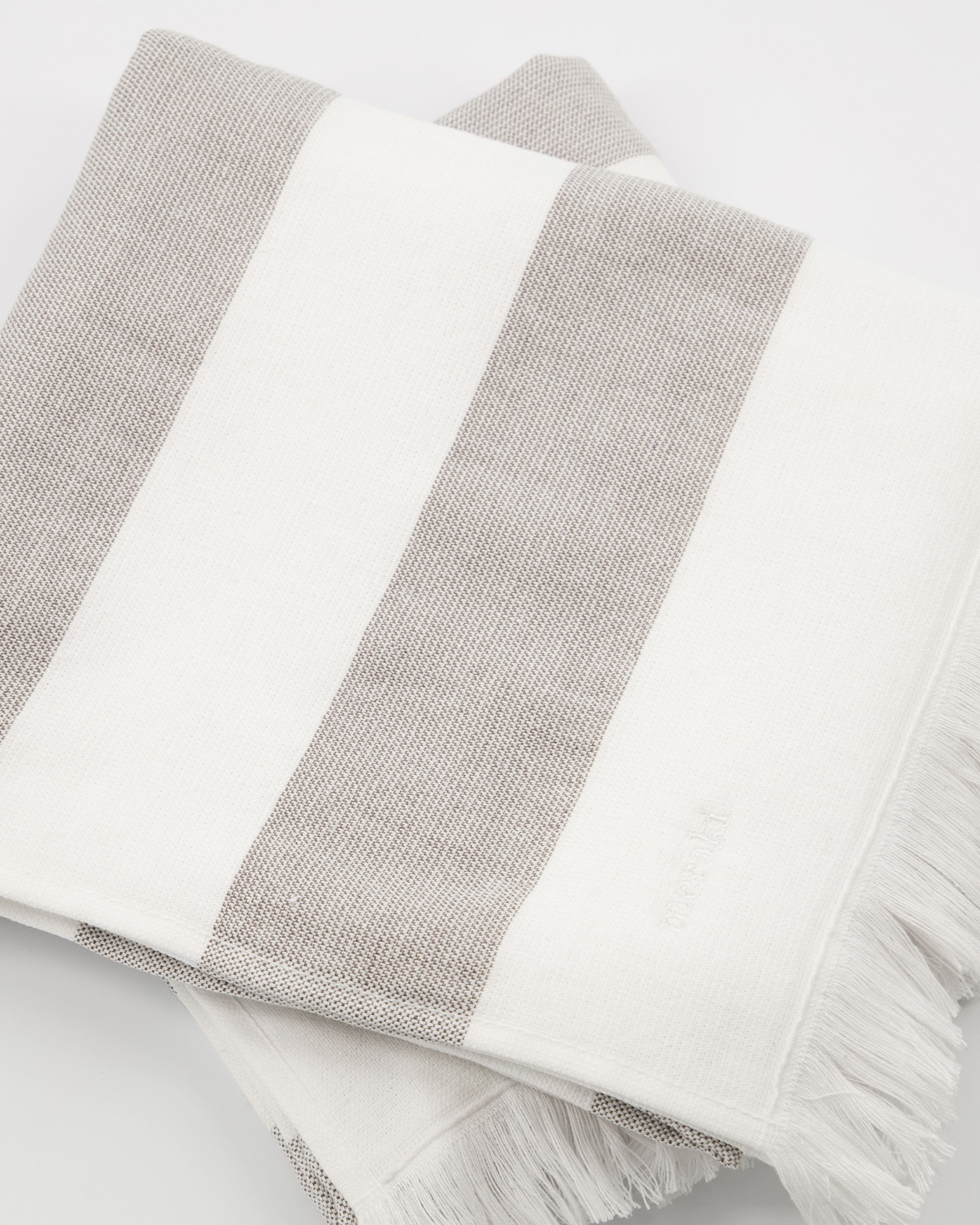 Meraki Barbarum asciugamano set di 20x100 cm, strisce bianche e marroni