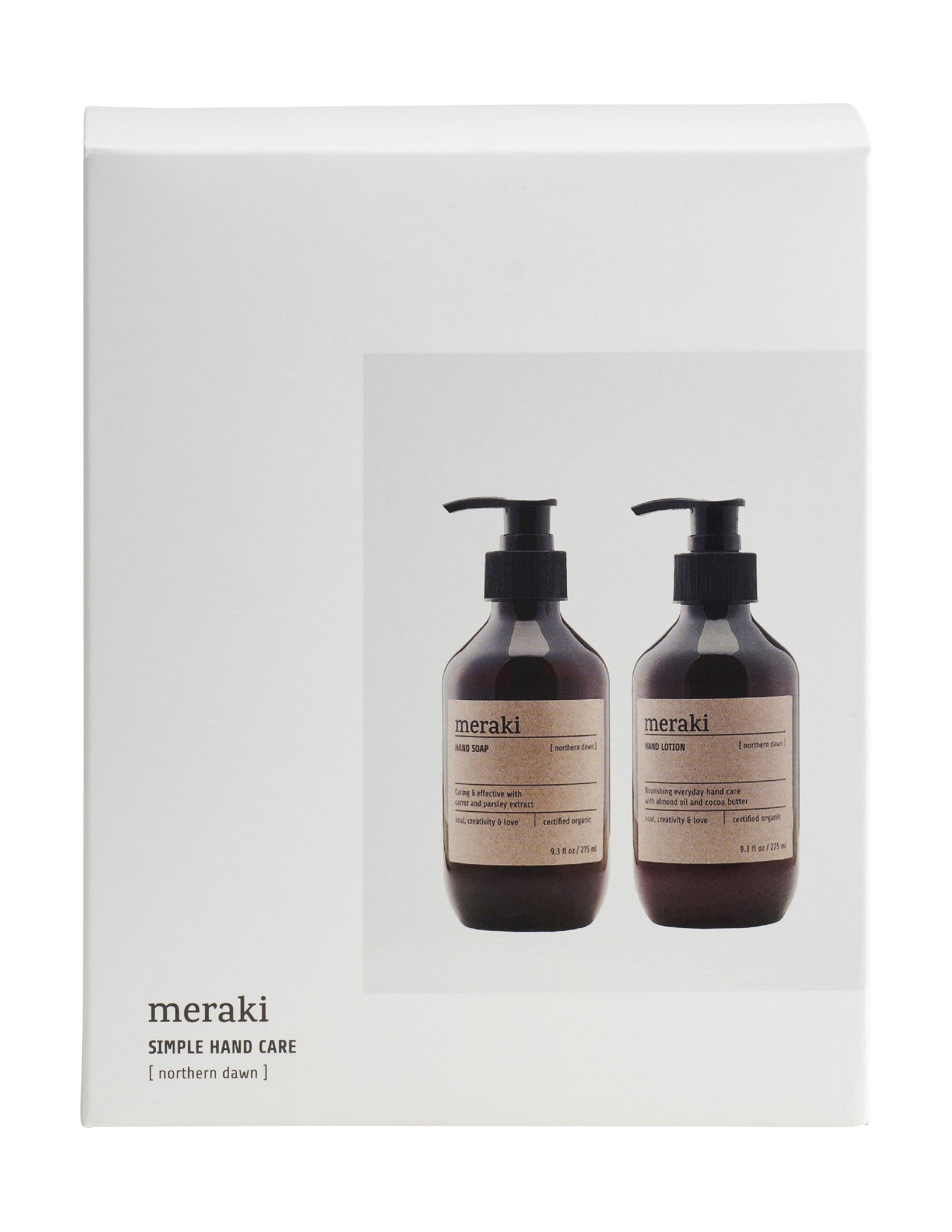 Meraki Gift Box con sapone per le mani 275 ml e lozione per mano 275 ml, Northern Dawn