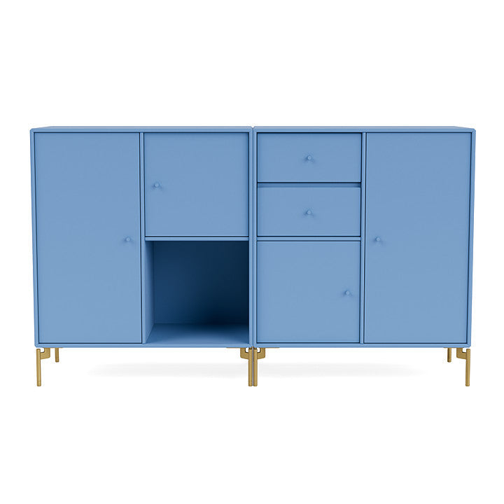 蒙大拿州夫妇餐具柜，腿，蓝色/黄铜