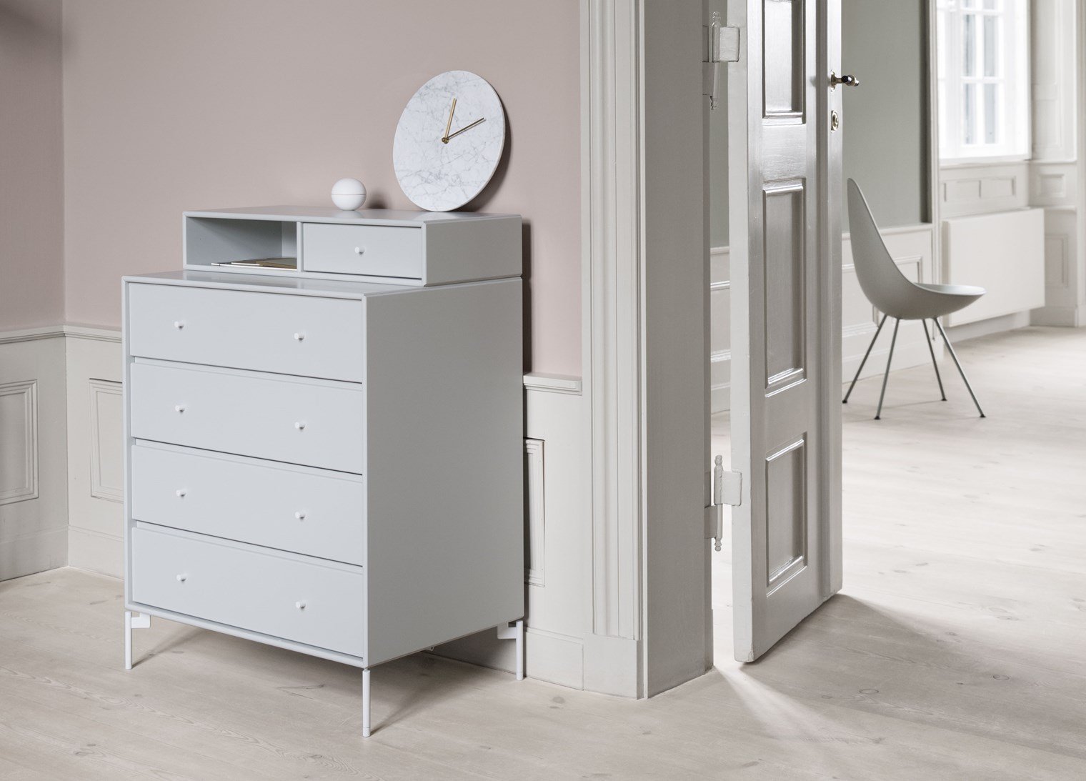 Montana Keep Chest Of Drawers With Legs, Camomile/Matt Chrome