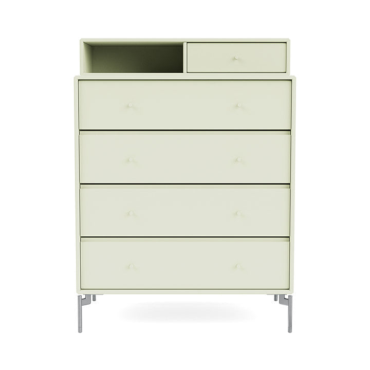 Montana Keep Chest Of Drawers With Legs, Pomelo/Matt Chrome