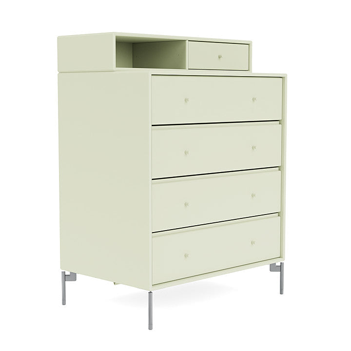Montana Keep Chest Of Drawers With Legs, Pomelo/Matt Chrome