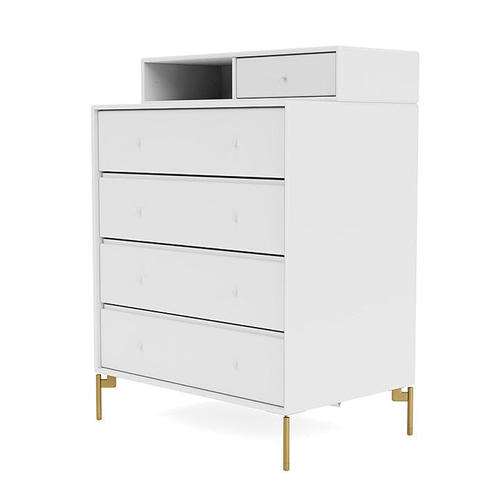 Montana Keep Chest Of Drawers With Legs, Snow White/Brass