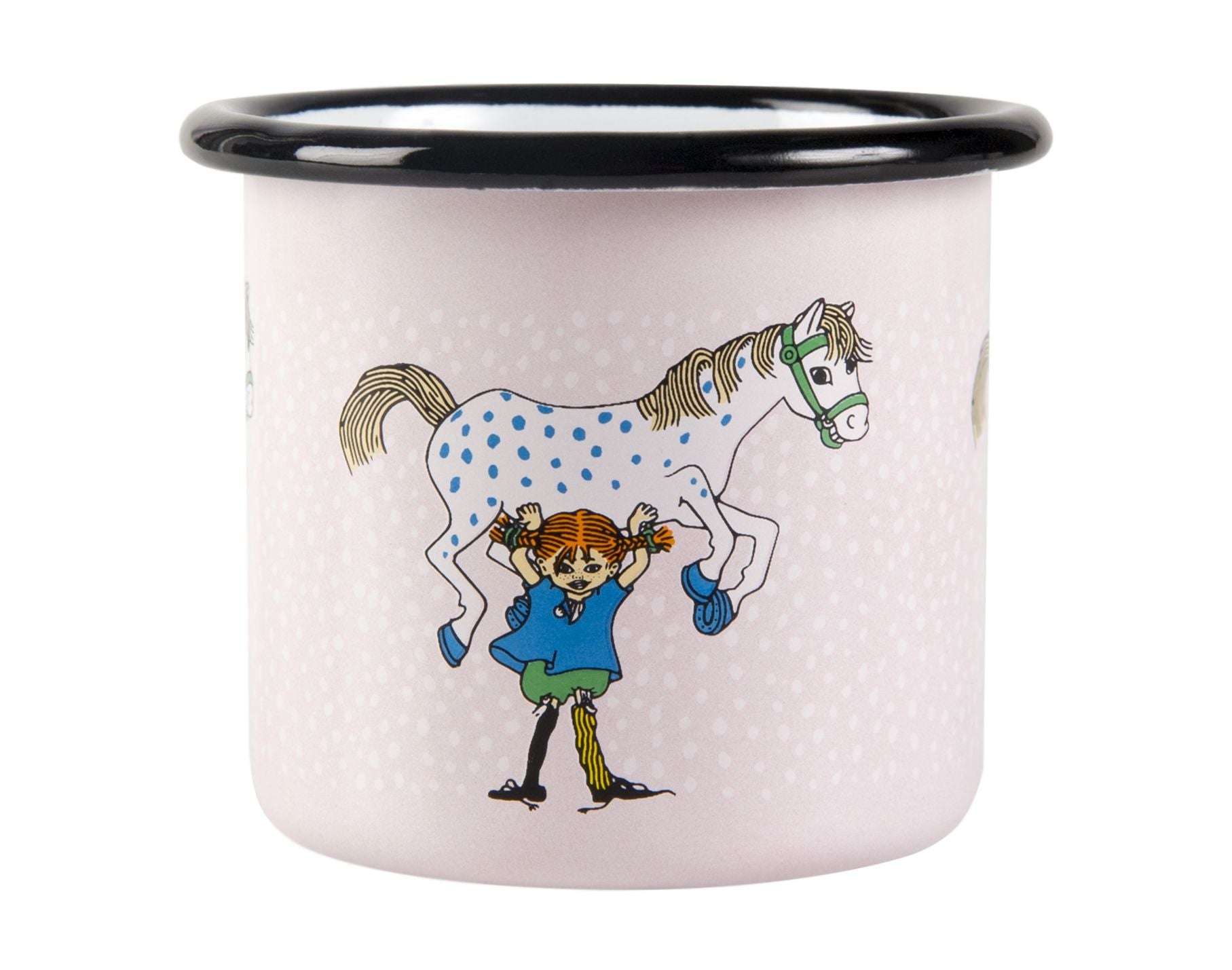 Muurla Pippi Longstocking Enamel Mug, Pippi y el caballo, rosa