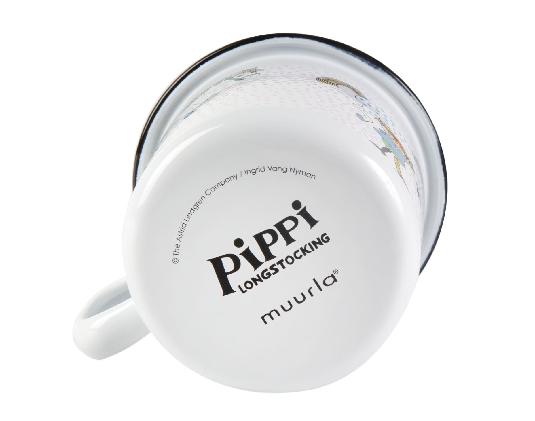 Muurla Pippi longstocking搪瓷杯，皮皮和马，白色