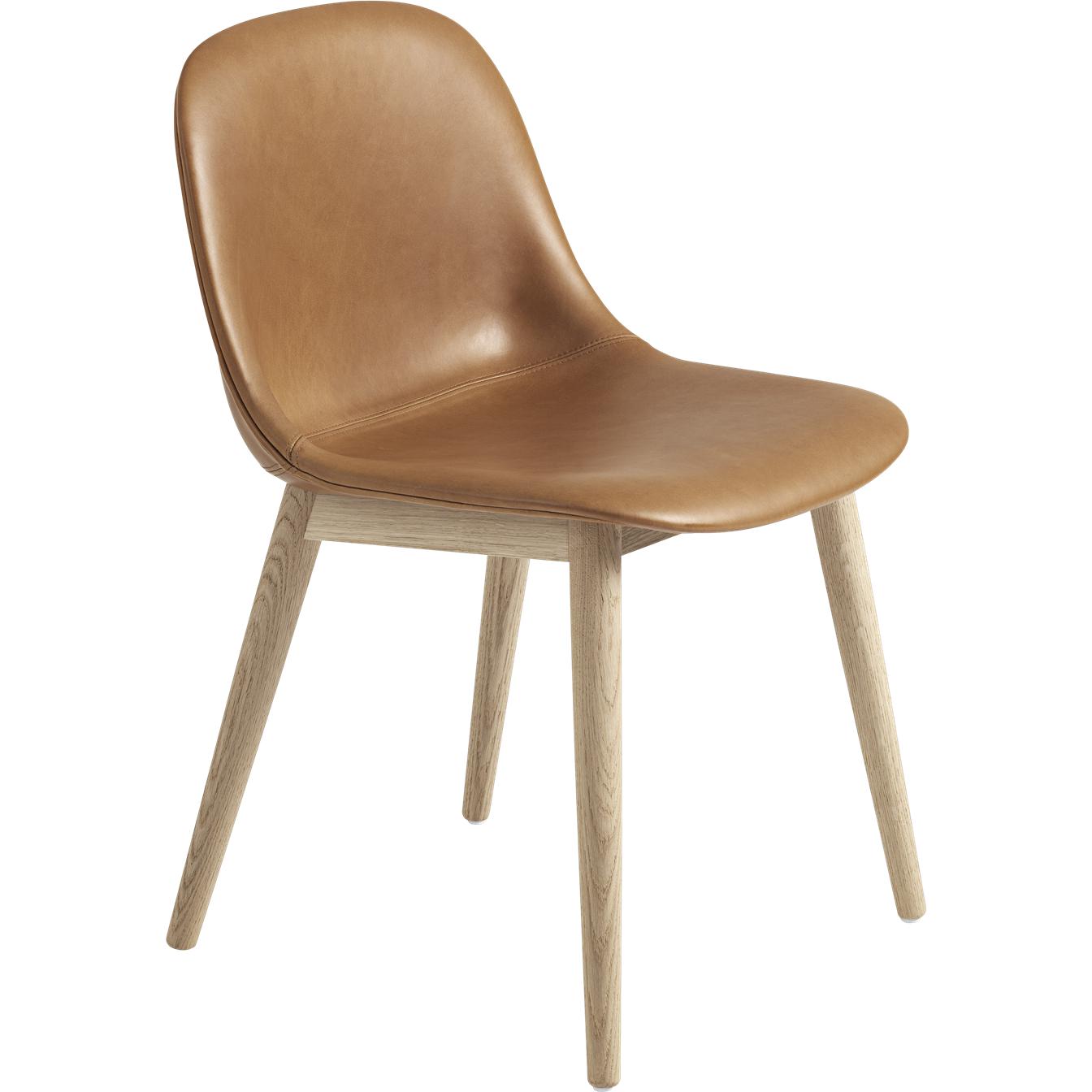 Muuto Fiber Side Chair Wooden Legs, Leather Seat, Brown Cognac Leather