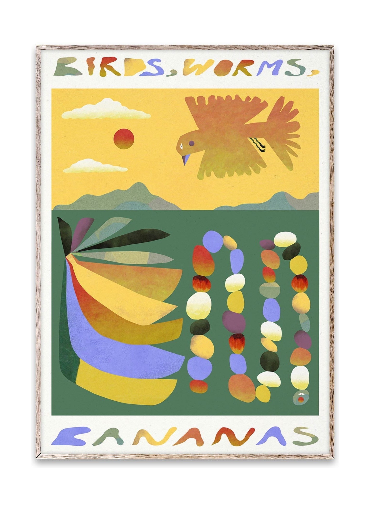 Birdini collettivi di carta, vermi, poster di banane, 50 x70 cm