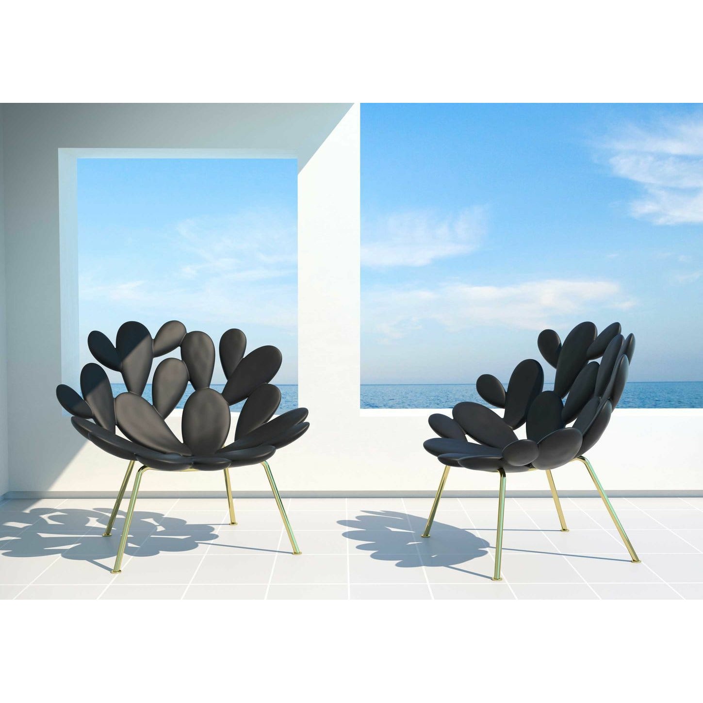 Marcantonio的Qeeboo Filicudi扶手椅，黑色/黄铜