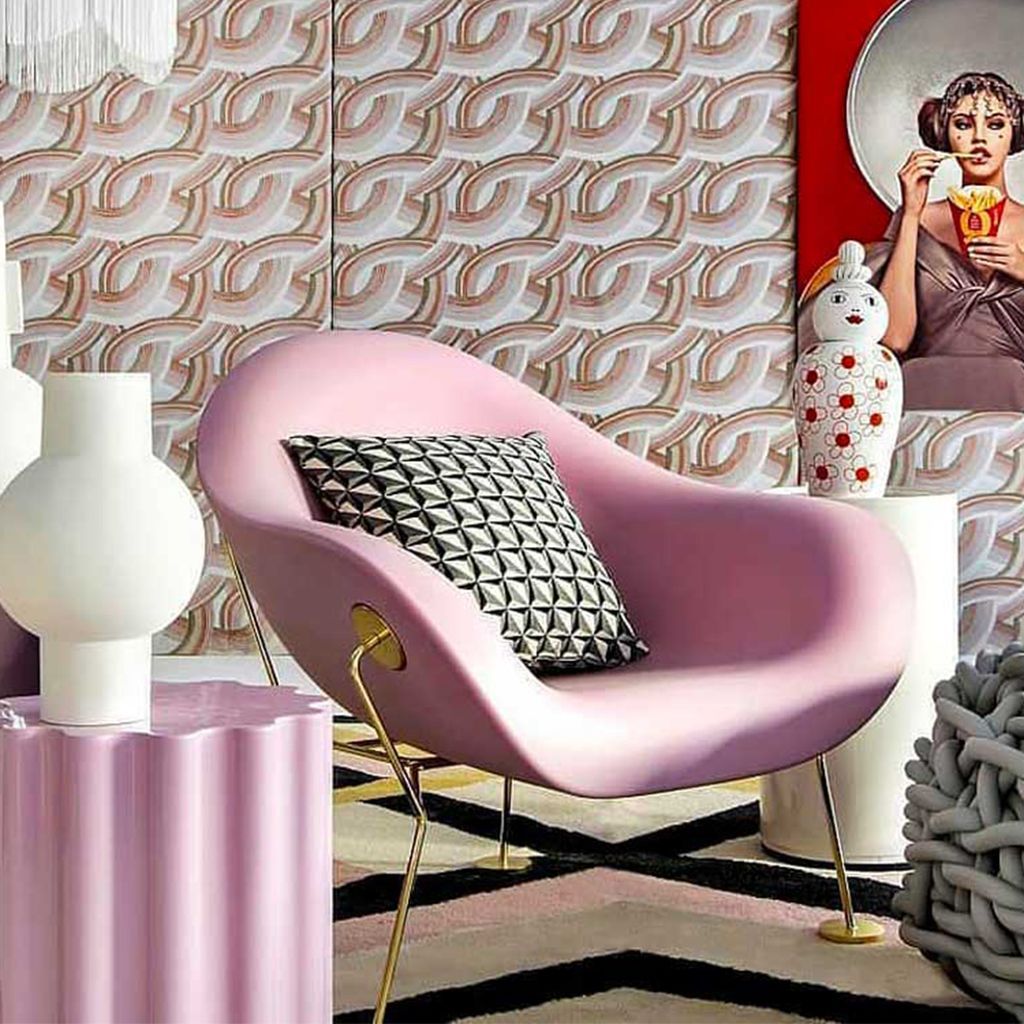 Qeeboo Pupa Armchair Brass Frame Indoor, Pink
