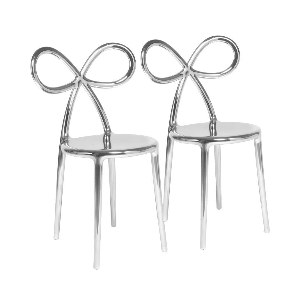 Qeeboo Ribbon Chair Metal Finish By Nika Zupanc Set Of 2, Silver