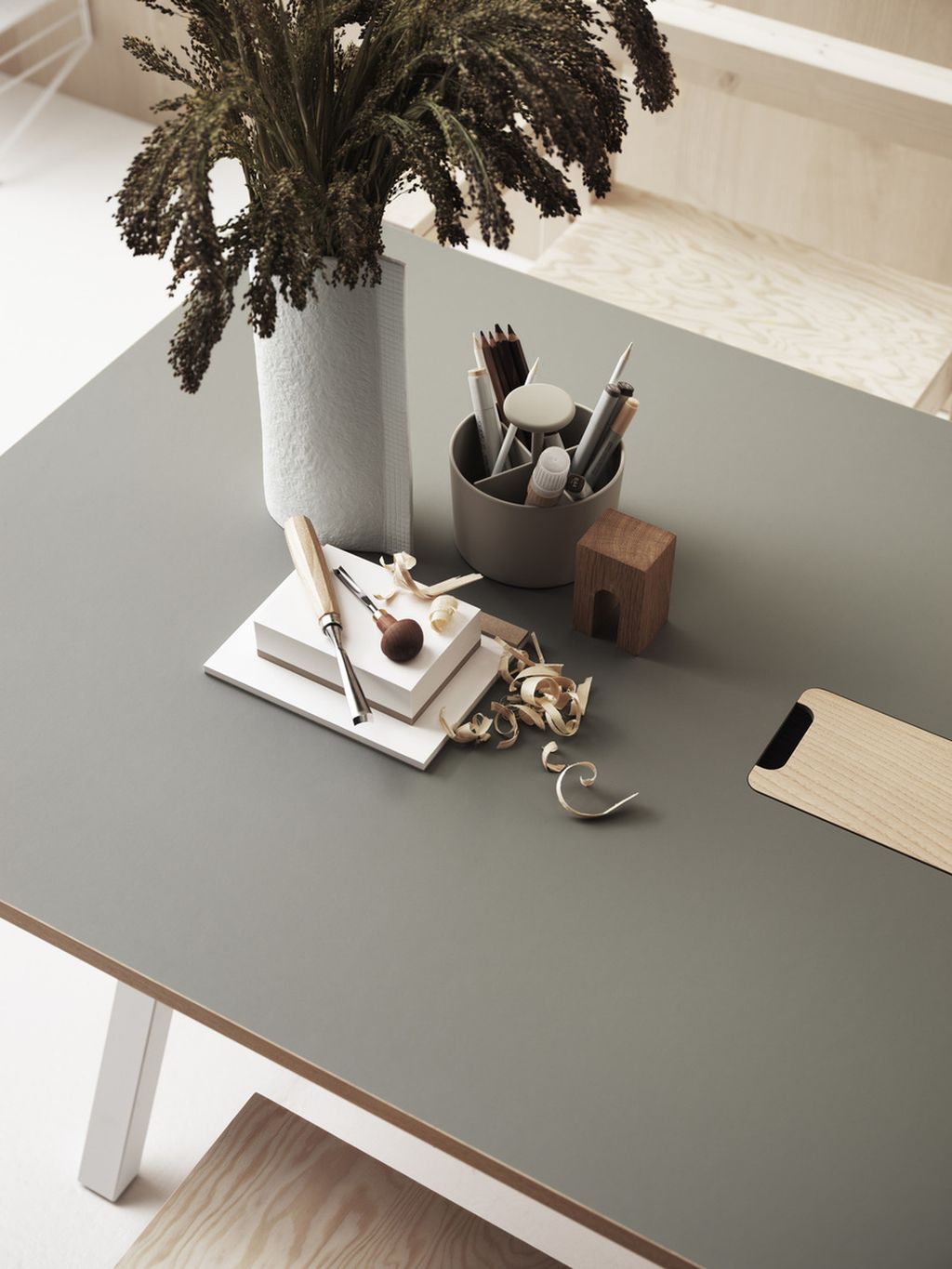 String Furniture Height Adjustable Work Table 78x140 Cm, Light Grey Linoleum