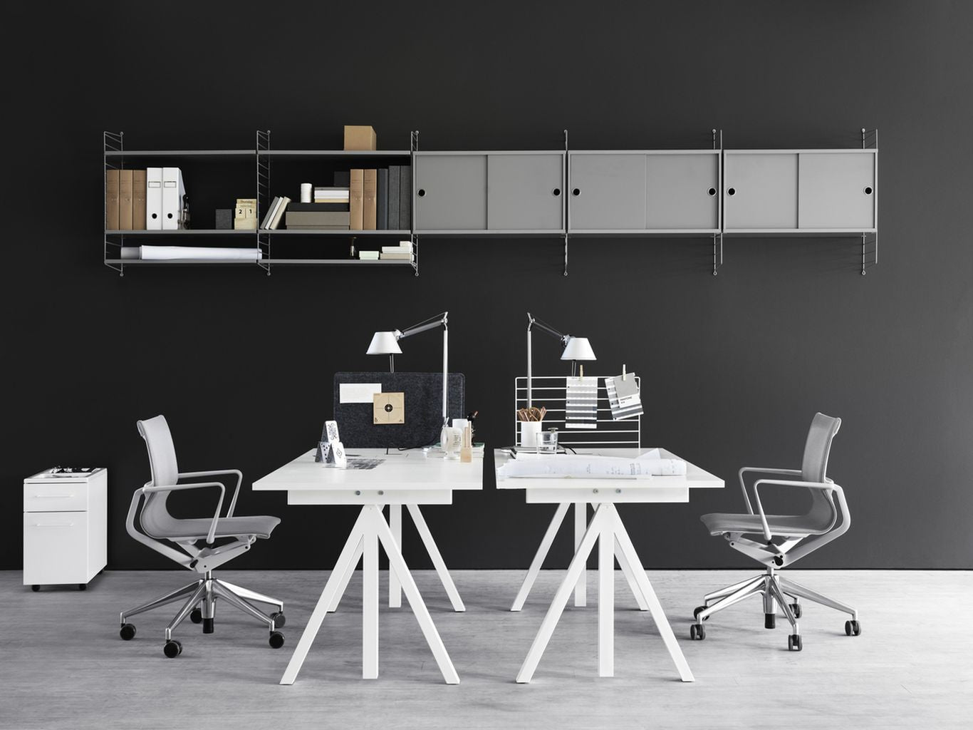 String Furniture Height Adjustable Work Table 78x140 Cm, Light Grey Linoleum