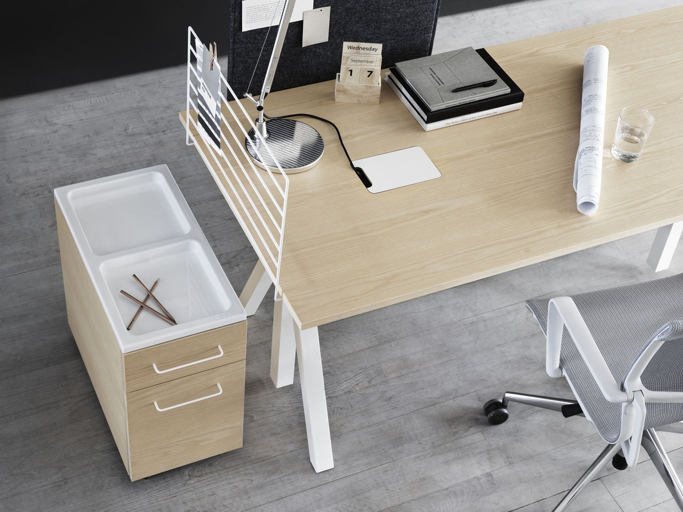 String Furniture Height Adjustable Work Table 78x160 Cm, Light Grey Linoleum