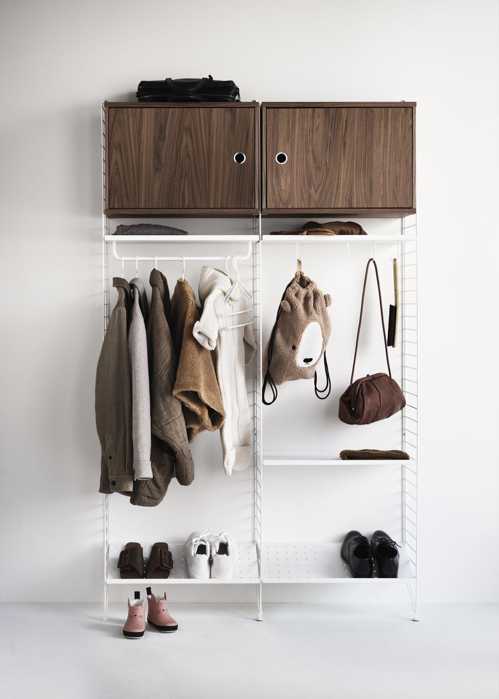 String Furniture String System Cabinet With Swinging Door, Walnut