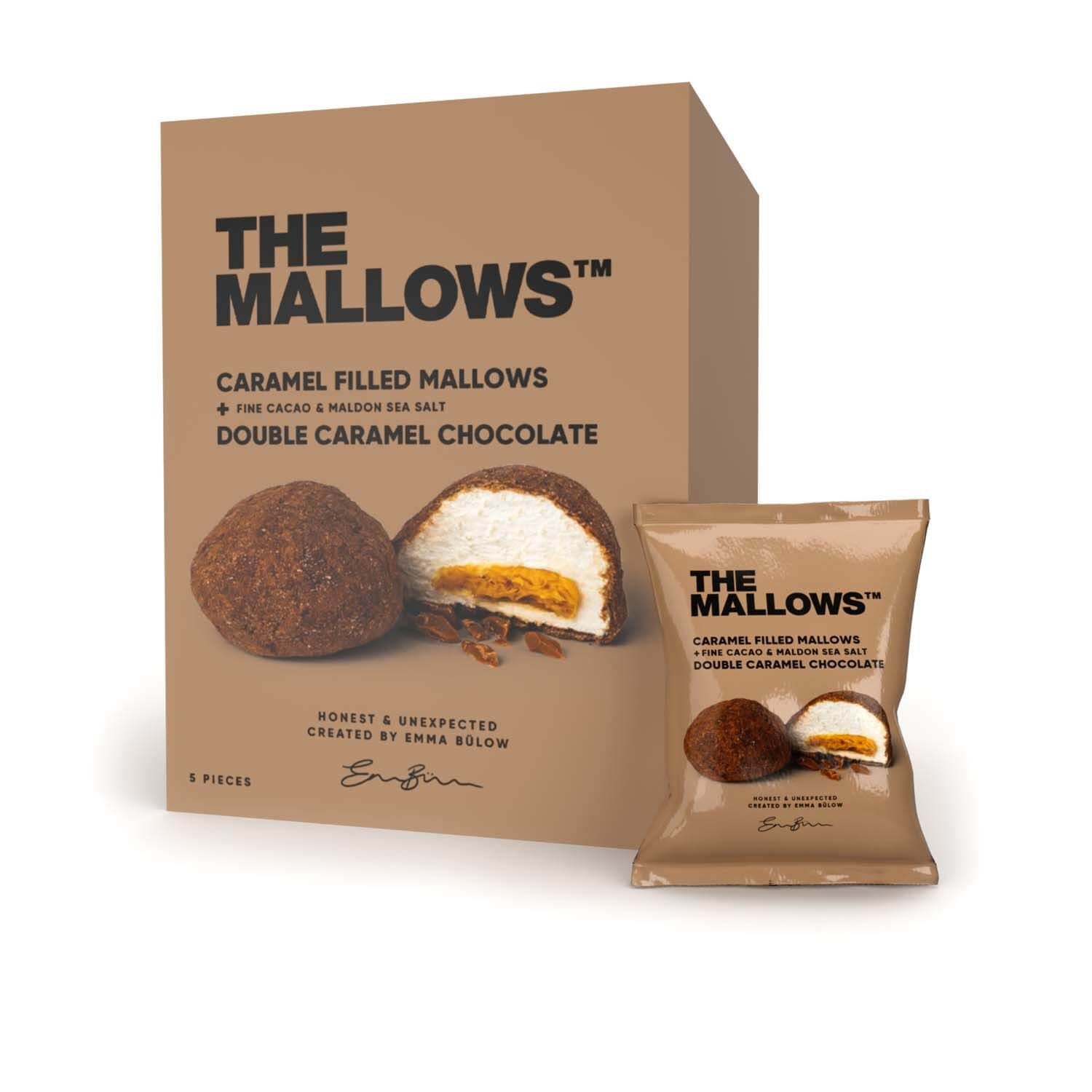 The Mallows Marshmallows met karamelvulling en chocolade dubbele karamelchocolade, 90 g