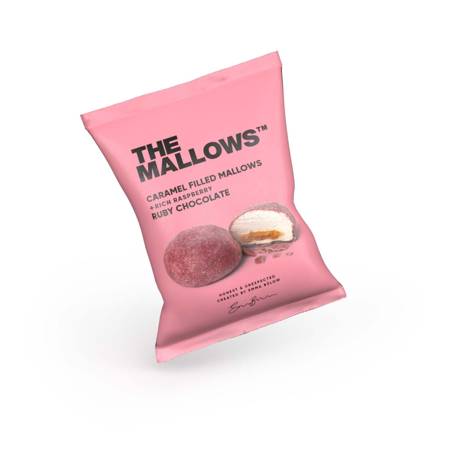 The Mallows Marshmallows med karamellfyllning & choklad rubinchoklad, 18g