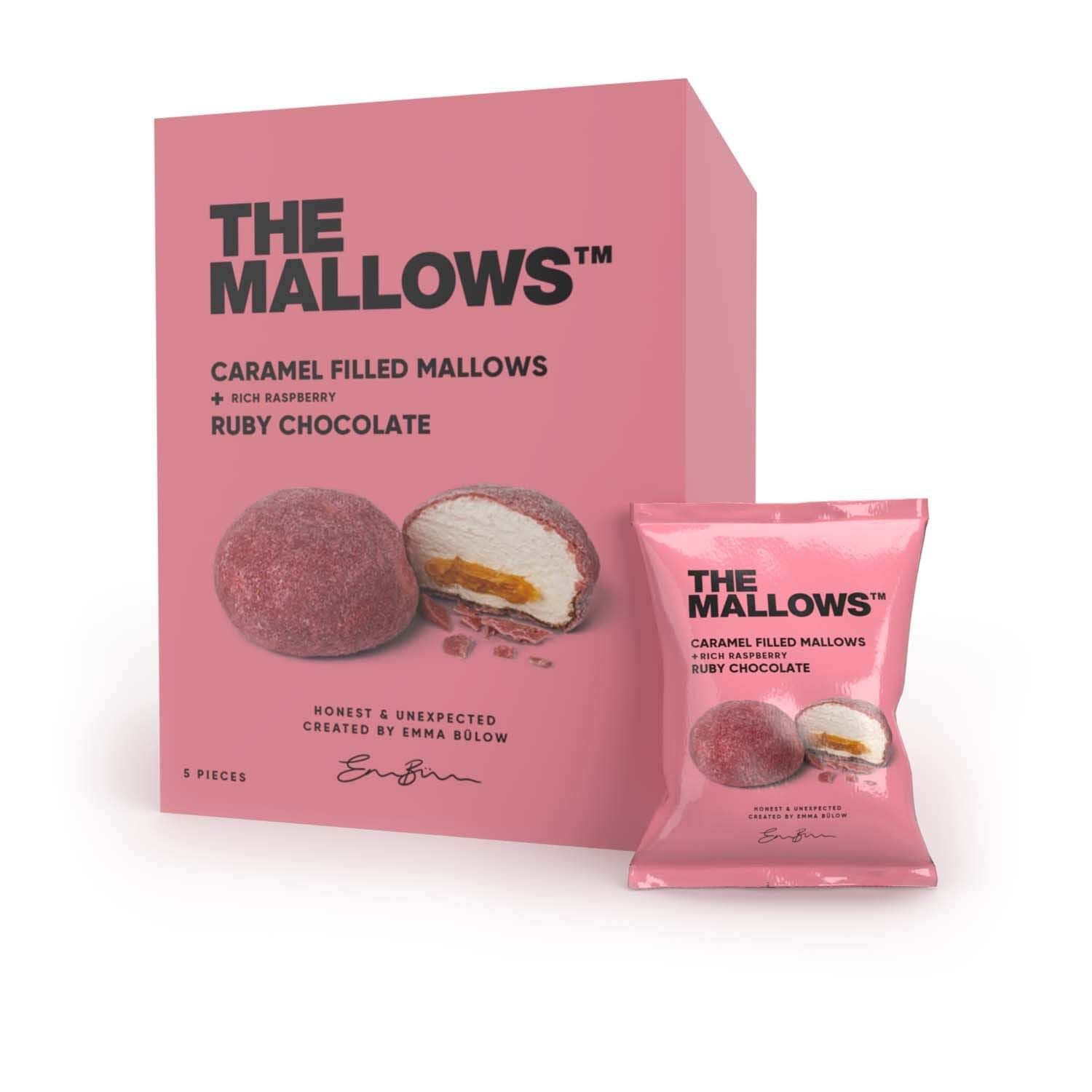 The Mallows Vaahtokarkkeja karamellitäytettä ja suklaa -rubiinia suklaata, 90 g