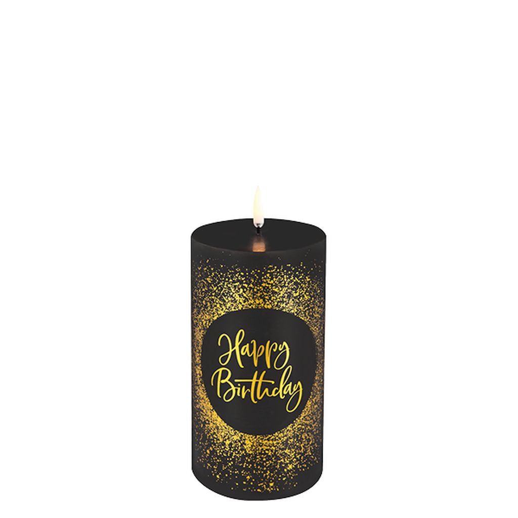 Candela di compleanno del pilastro a led illuminazione Uyuni H 15 cm, nero