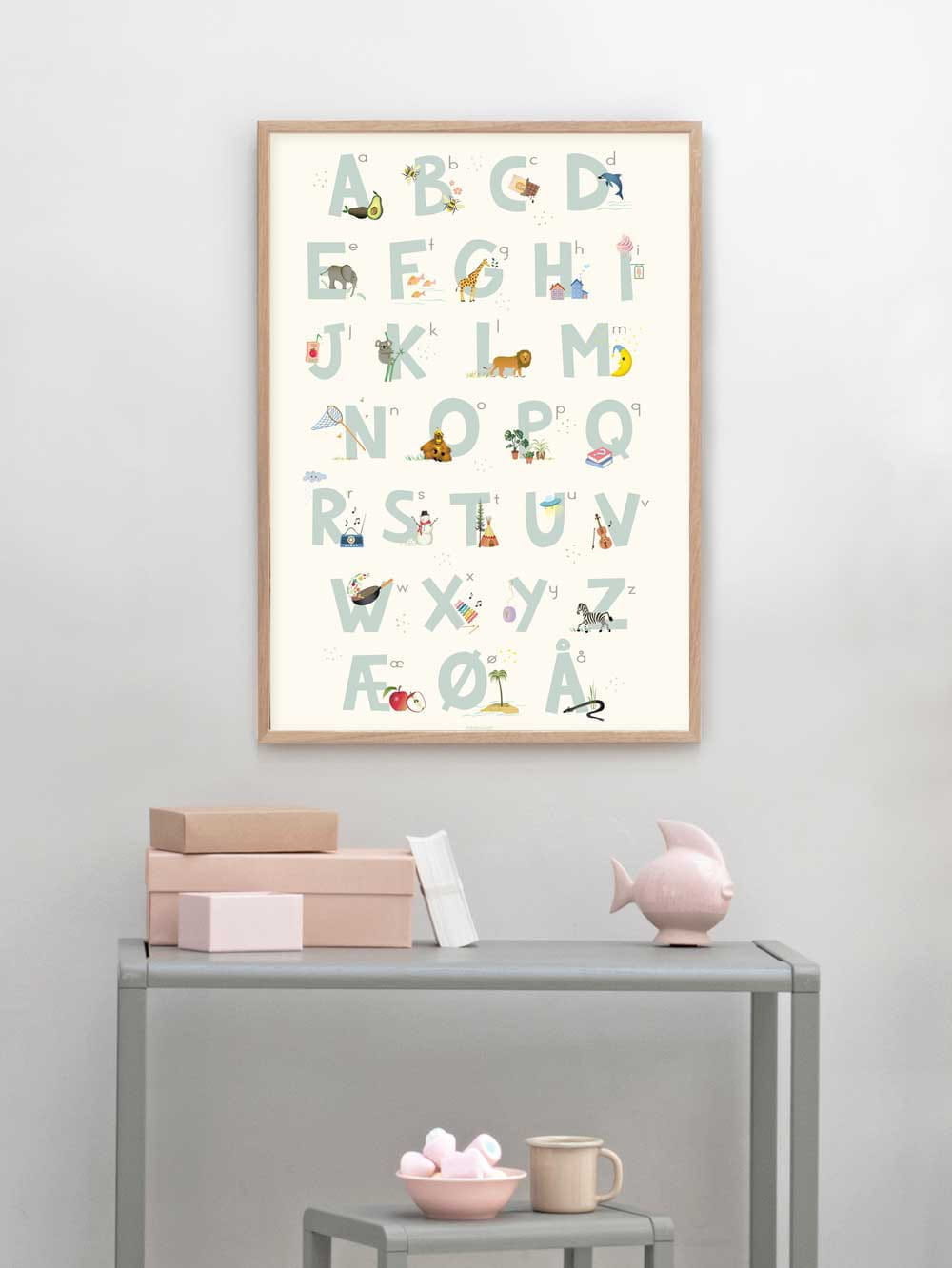 Vissevasse Deense alfabetblauwe poster, 70x100 cm
