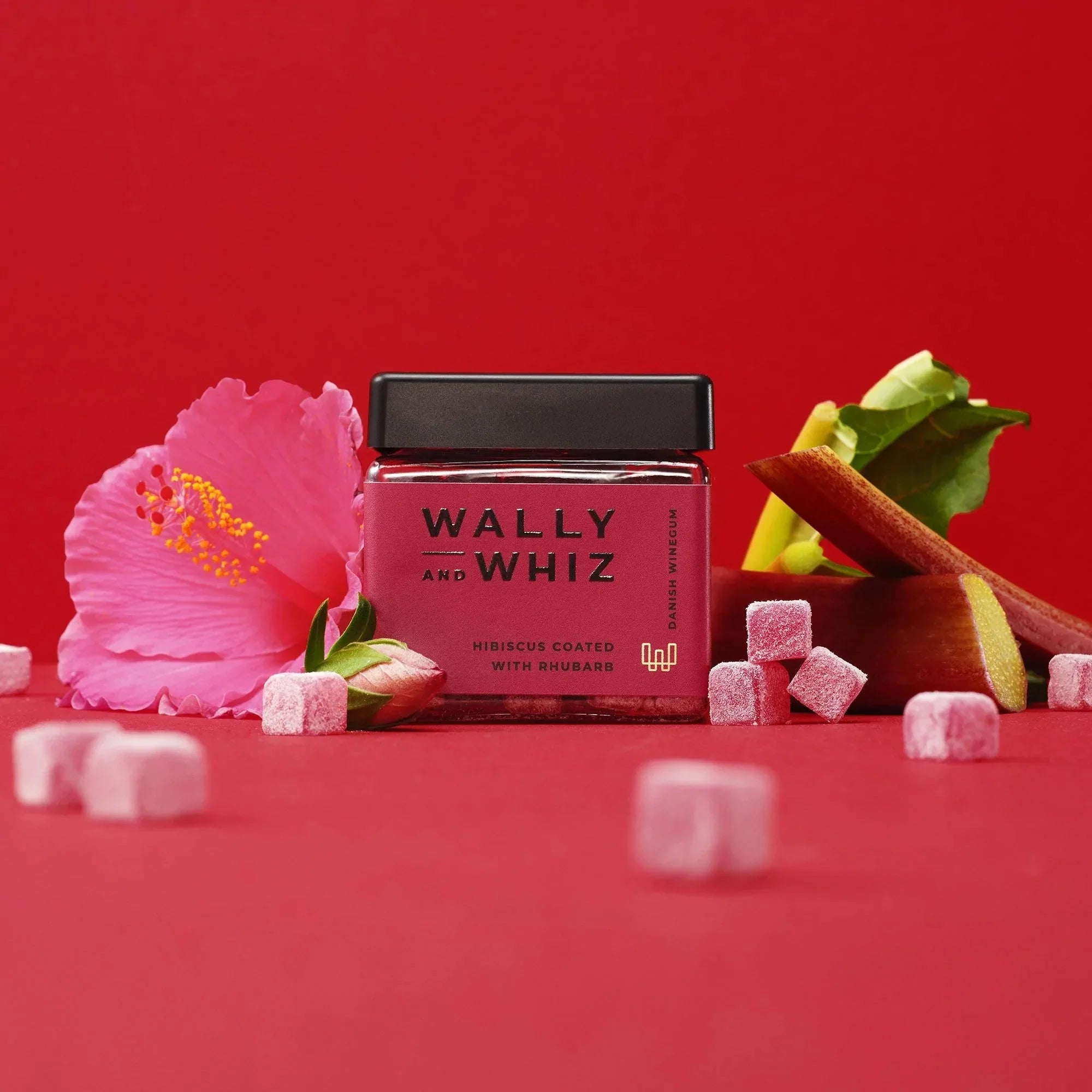 Wally og Whiz Wine Gum Cube, Flamingo Red Hibiscus með rabarbara 140g