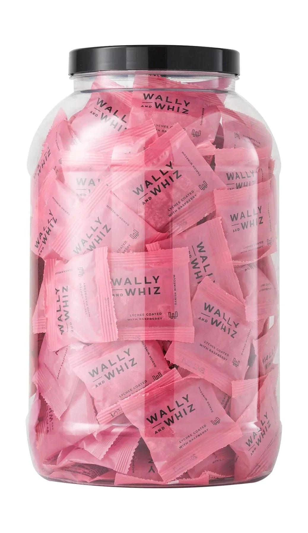 Wally og Whiz Wine Gum Jar med 125 flytpakker, litchi med bringebær
