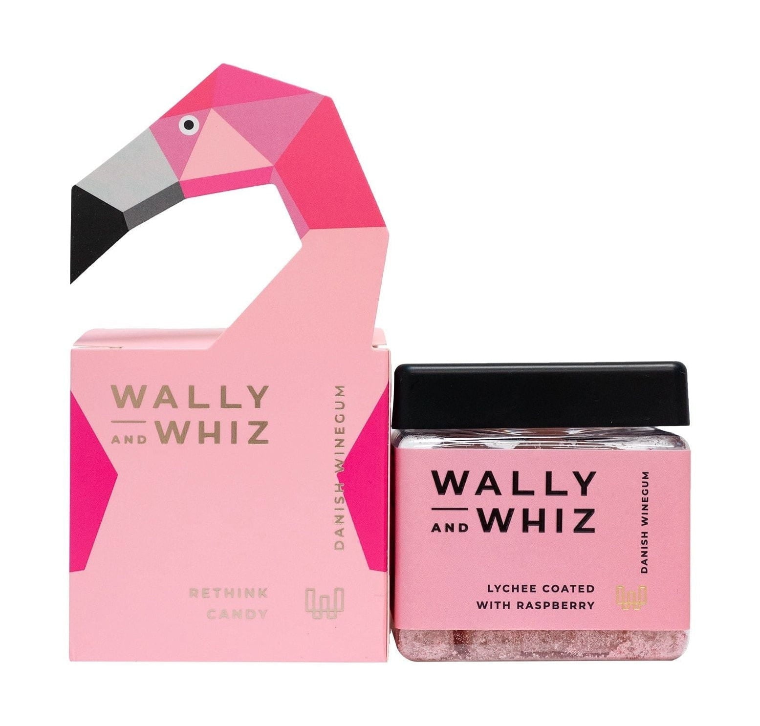 Wally And Whiz Vin gummi terning, flamingo lyserød lychee med hindbær, 140 g