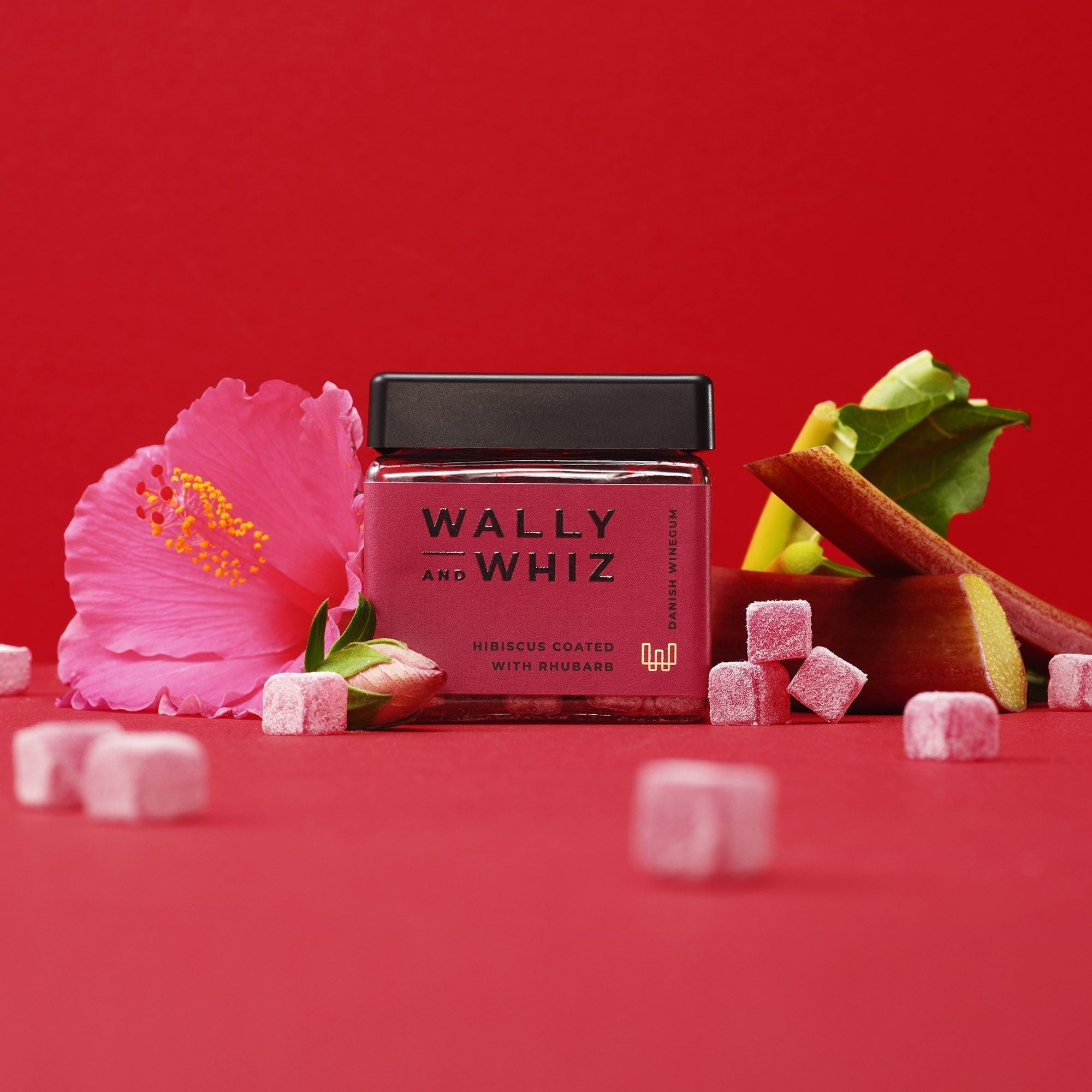Wally og Whiz Wine Gum Cube, Flamingo Red Hibiscus med rabarbra 140g