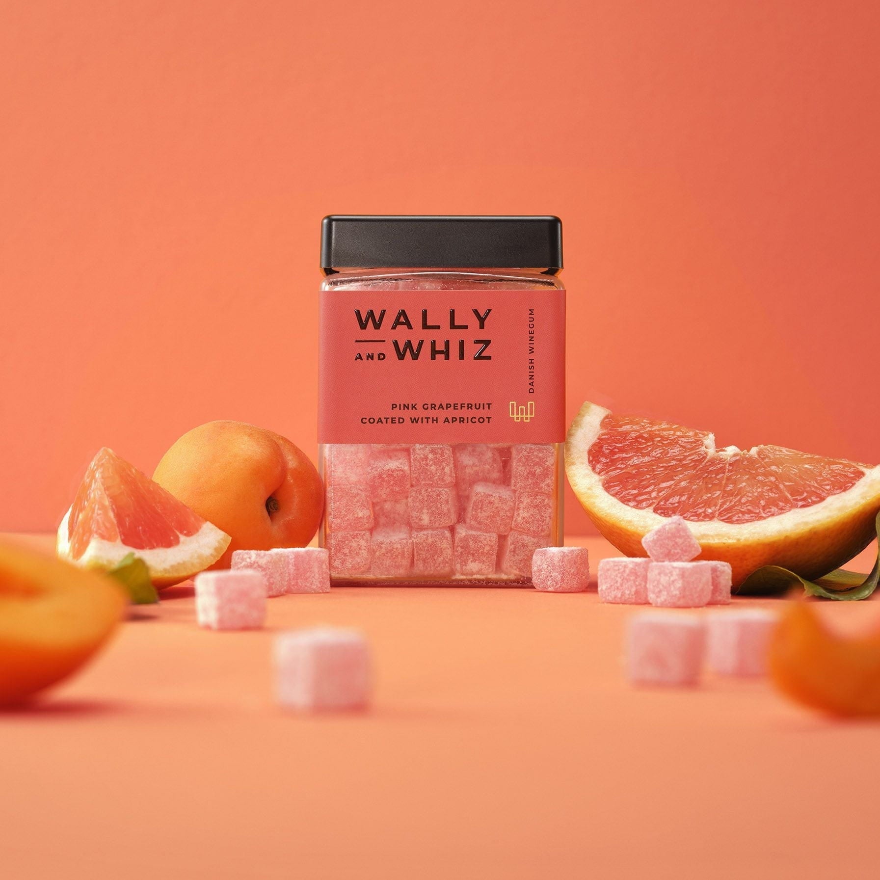 Wally og Whiz Wine Gum Cube, rosa grapefrukt med aprikoser, 240g
