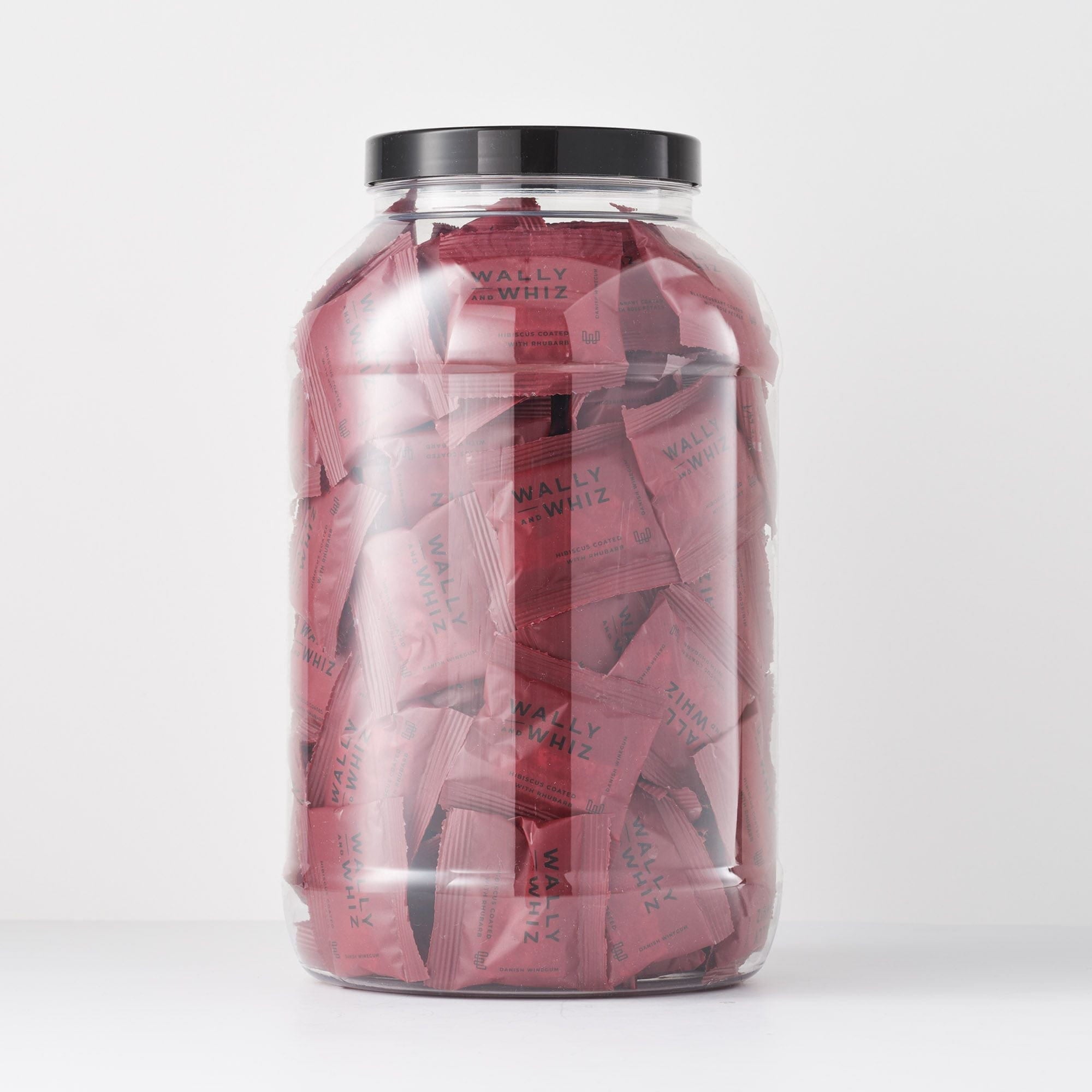 Wally y Whiz Wine Gum Jar con 125 paquetes de flujo, hibisco con ruibarbo