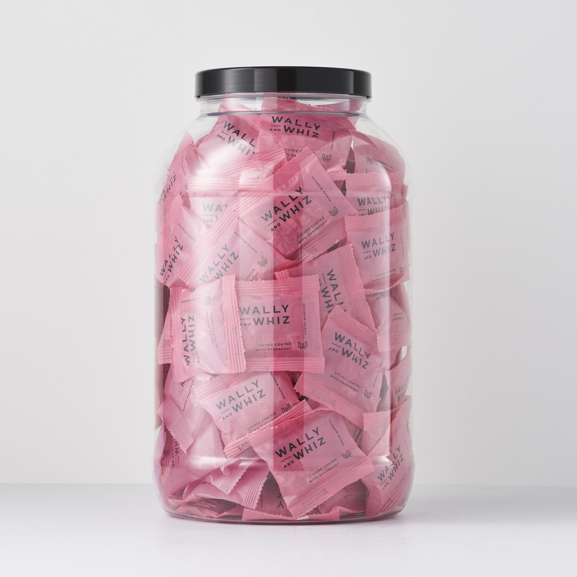 Wally og Whiz Wine Gum Jar med 125 flytpakker, litchi med bringebær