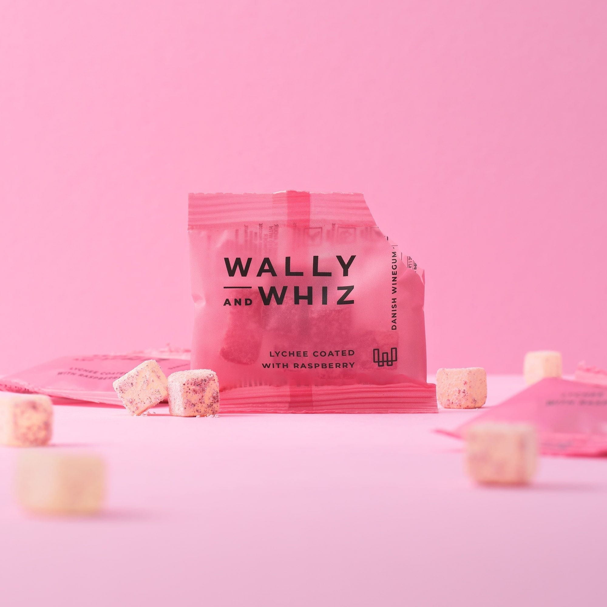 Wally和Whiz Wine Gum Jar带有125个流背包，Lychee和Raspberry